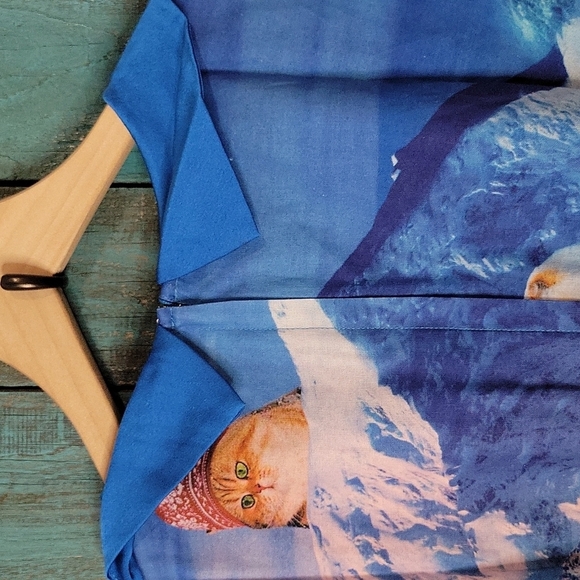 Modcloth "Whimsy without end" belted A-Line pocket dress in snow cat print - Picture 8 of 11